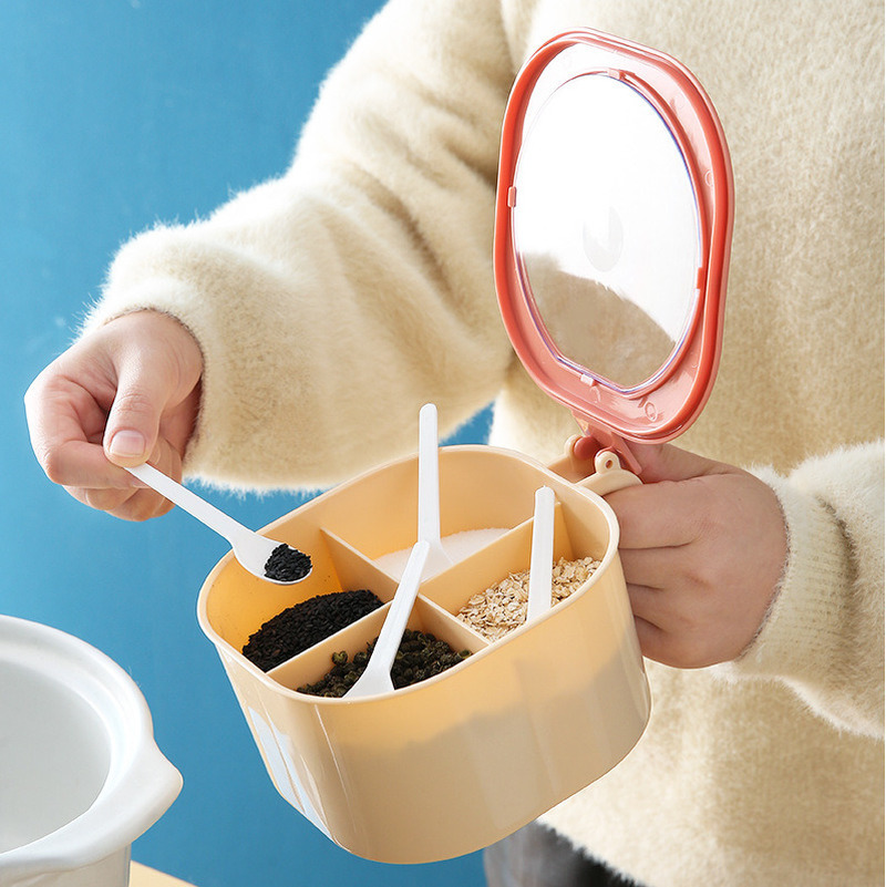 Hộp đựng gia vị nhà bếp kèm nắp đậy và muỗng tùy chọn màu sắc