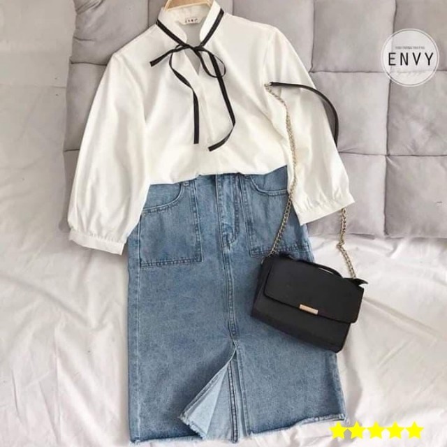 Chân váy bò dáng dài sang chảnh