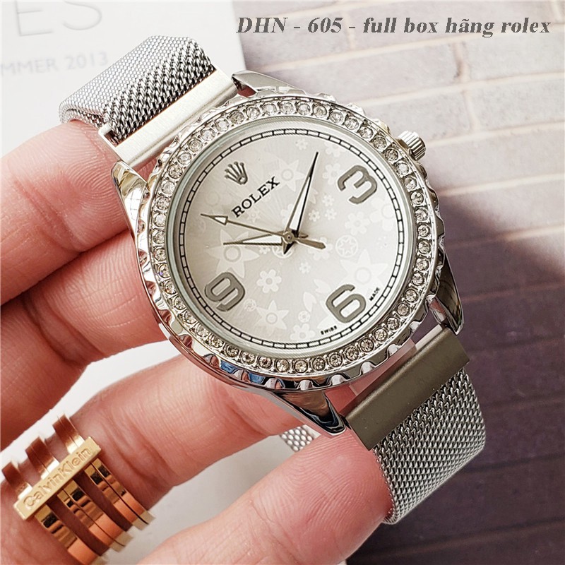 Đồng hồ nữ RL máy pin mặt tròn viền đá, dây hợp kim chống gỉ DHN605   shop106