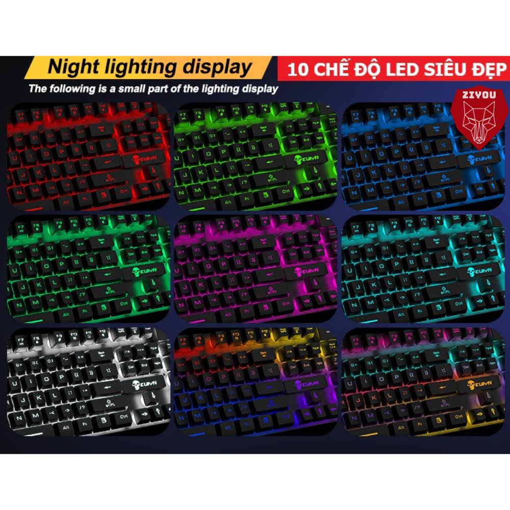 Bộ Bàn Phím Gaming Có Dây Ziyou T6 RGB Led 10 Hiệu Ứng, Bấm Êm Chống Nước Cho Máy Tính, Laptop, PC