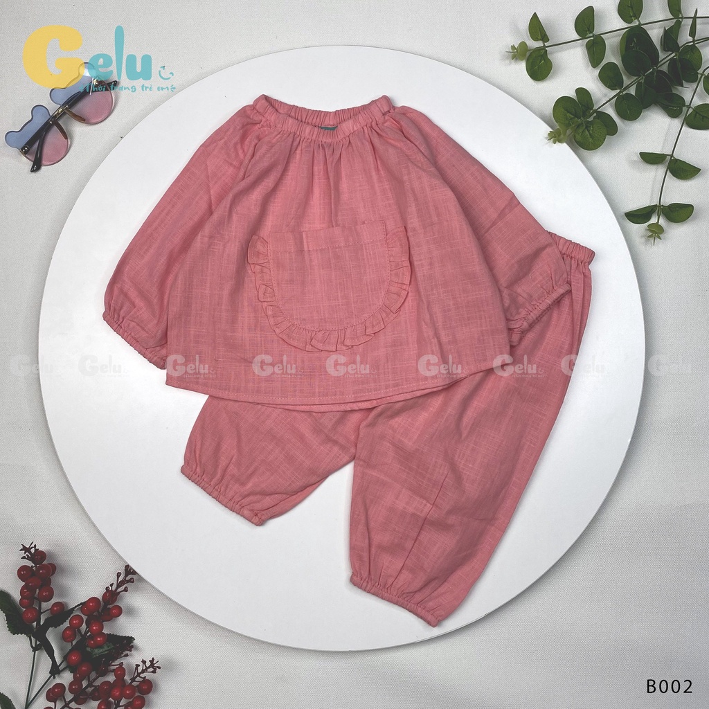 Bộ thu đông cho bé Gelu Kids, bộ ngủ hoa nhí chất liệu đũi linen mềm mịn, an toàn cho bé-GLB002