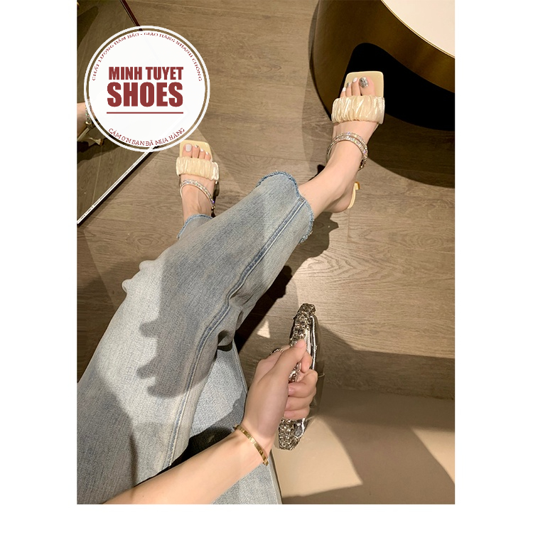 giày cao gót nhọn 6cm-7cm minhtuyetshoes guốc nữ quai ngang nhún bèo voan mẫu mới hè 2022