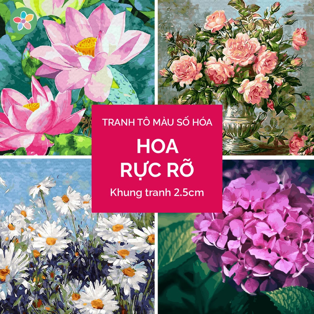 ✅Tranh tô màu theo số - Hoa rực rỡ đã căng khung 40x50cm
