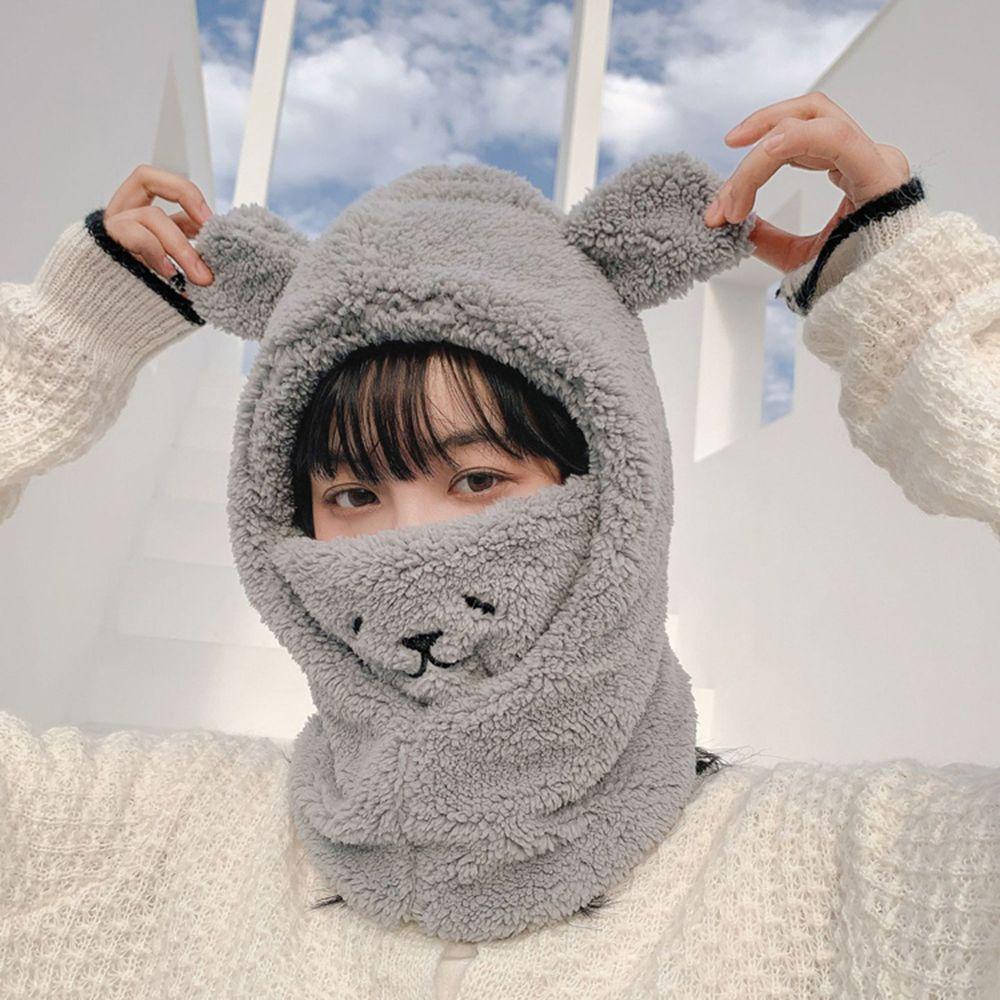 Mũ beanie Kết Hợp Khăn Choàng Cổ Đính Tai Gấu Lấp Lánh Cho Nữ