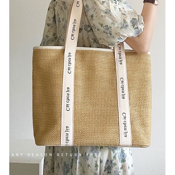 Túi Tote Poly hình chữ nhật - Dây sọc trắng in chữ ( Mẫu mới)