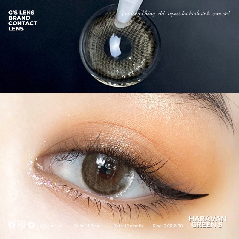 Lens Mắt Kính Áp Tròng Xanh Rêu Tự Nhiên Giãn Ít Size S 14.2mm Có 0 Đến 6 Độ Cận Lệch Độ SARA Green