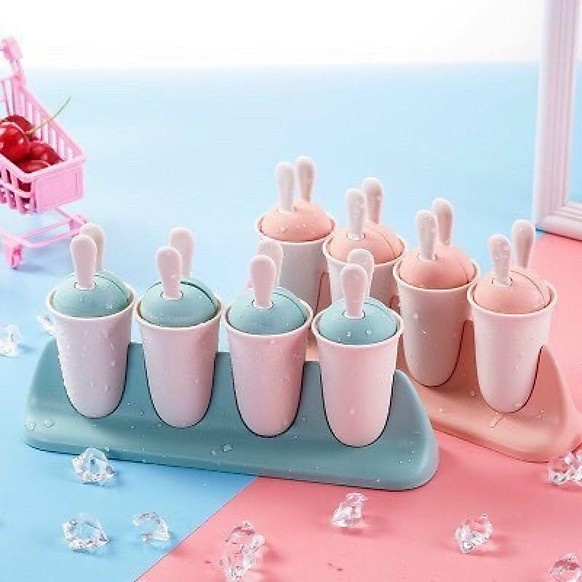Khuôn làm kem tai thỏ 8 que dễ thương ( màu ngẫu nhiên )