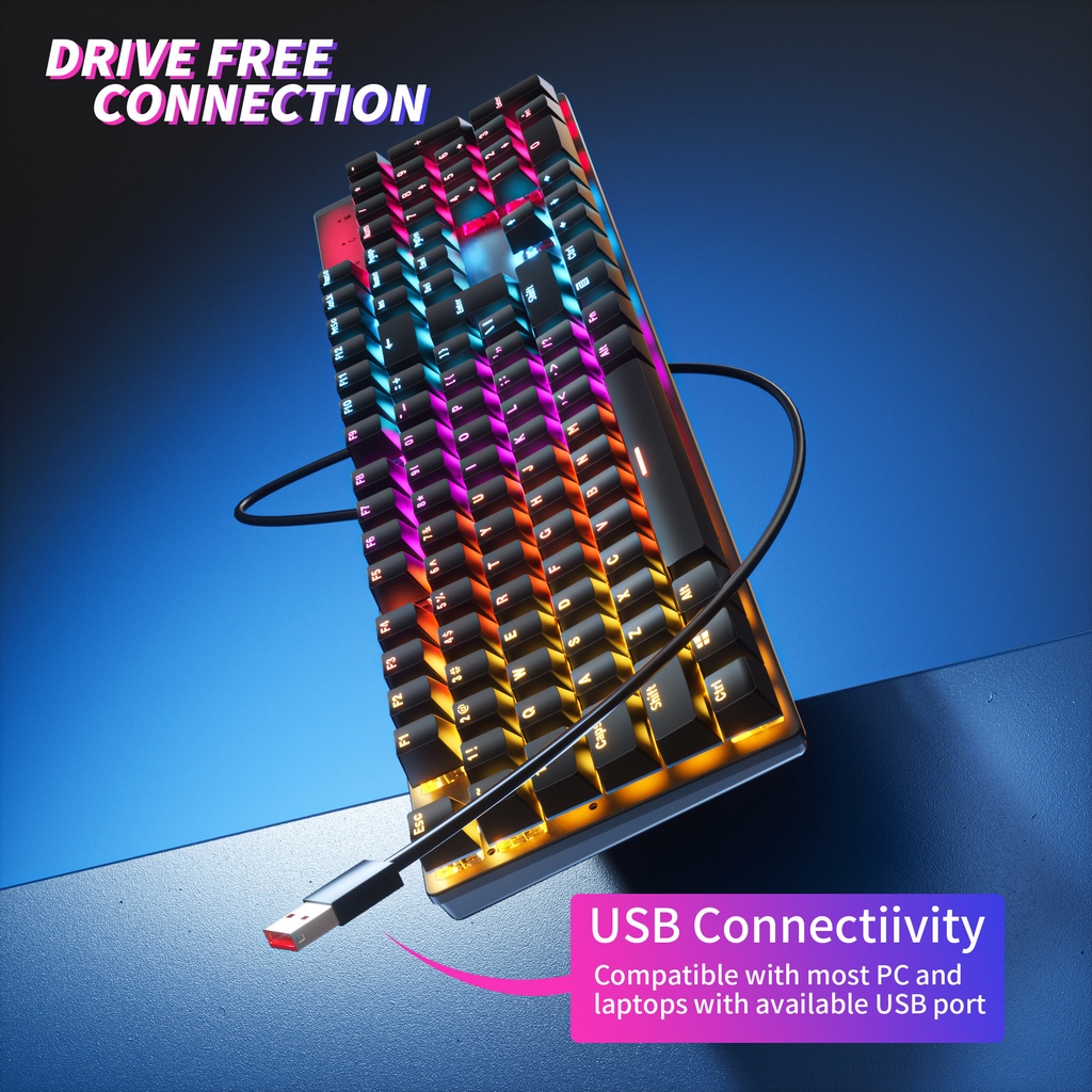 ZIFRIEND KA101 Bàn phím chơi game có dây RGB Bàn phím cơ có đèn nền USB 104 phím Office Gamer
