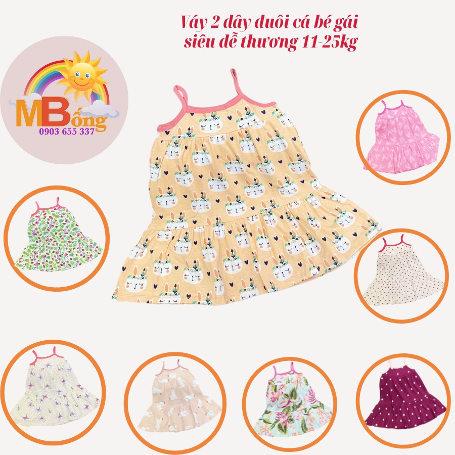 Váy hai dây thun cotton xuất cho bé gái size nhí từ 12-25kg