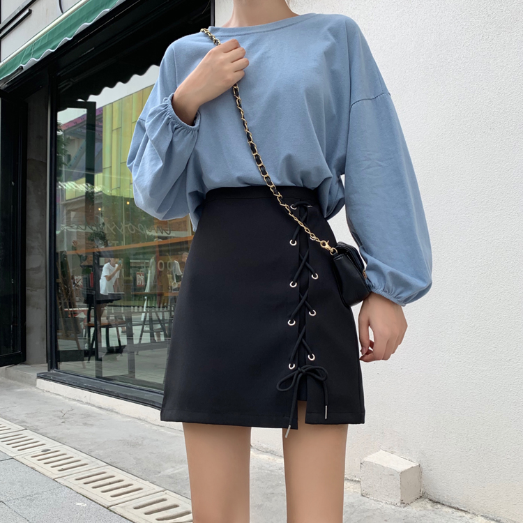 Chân váy SUXI dáng chữ A màu trơn lưng cao phong cách Hàn Quốc trẻ trung cho nữ