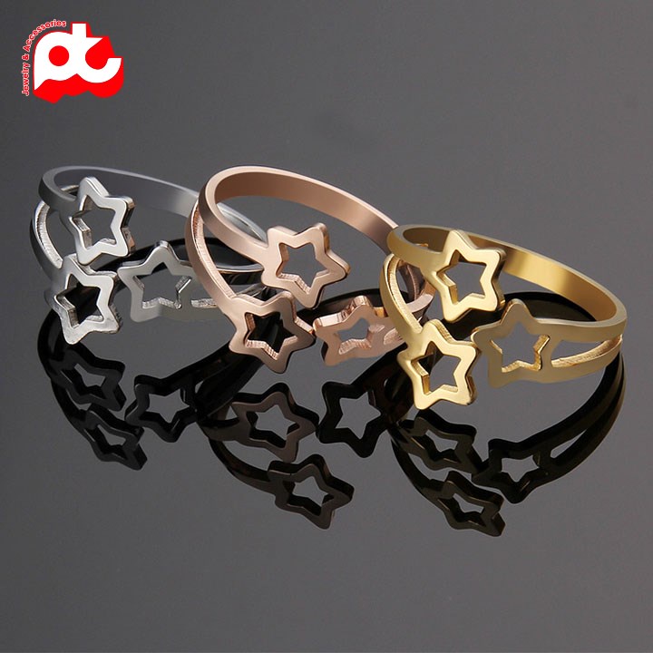 Nhẫn titan nữ freesize ngôi sao rỗng cách điệu cao cấp thép không gỉ titanium