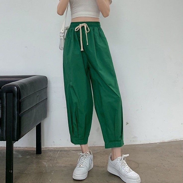 Quần Thể Thao Cotton Mỏng Ống Rộng Dài Đến Mắt Cá Chân Cho Nữ