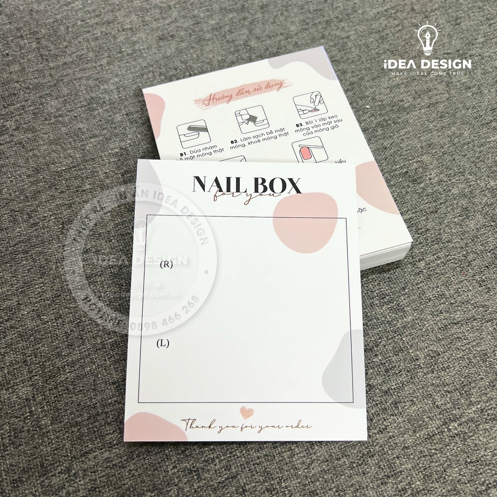 Bìa Nailbox, Thẻ Nail Box, Tag Gắn Móng Tay Giả - Size 9x11cm - Giấy C300 - Cán màng mờ - In Hoạ Tiết Sang Trọng