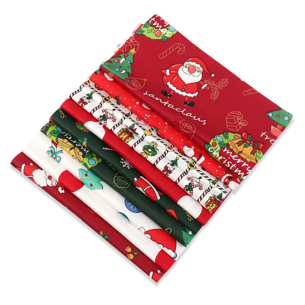 Set 10 Miếng Vải Cotton Họa Tiết Giáng Sinh Dùng Để Trang Trí Thủ Công