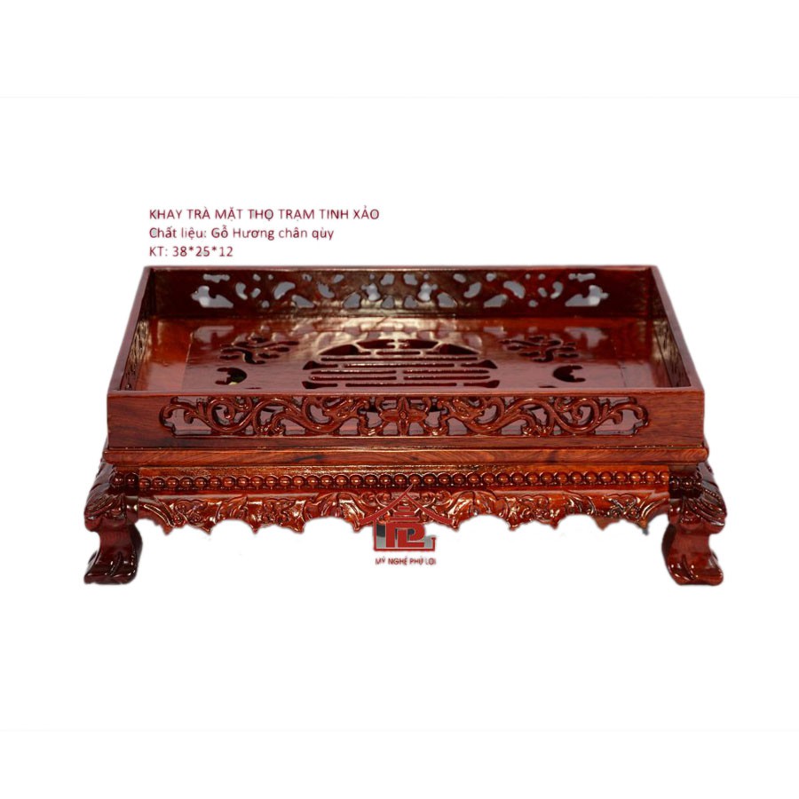 Khay trà trạm thọ loại trung bình gỗ hương