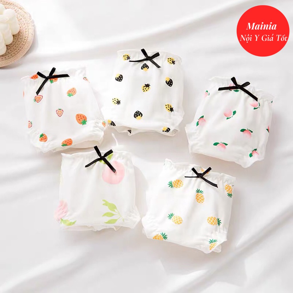 [Có Bigsize] Quần Lót Cotton Nữ Dễ Thương Hoạ Tiết Dâu Tây Đính Nơ Co Giãn Cao Cấp Loại 1 Mainia Shop