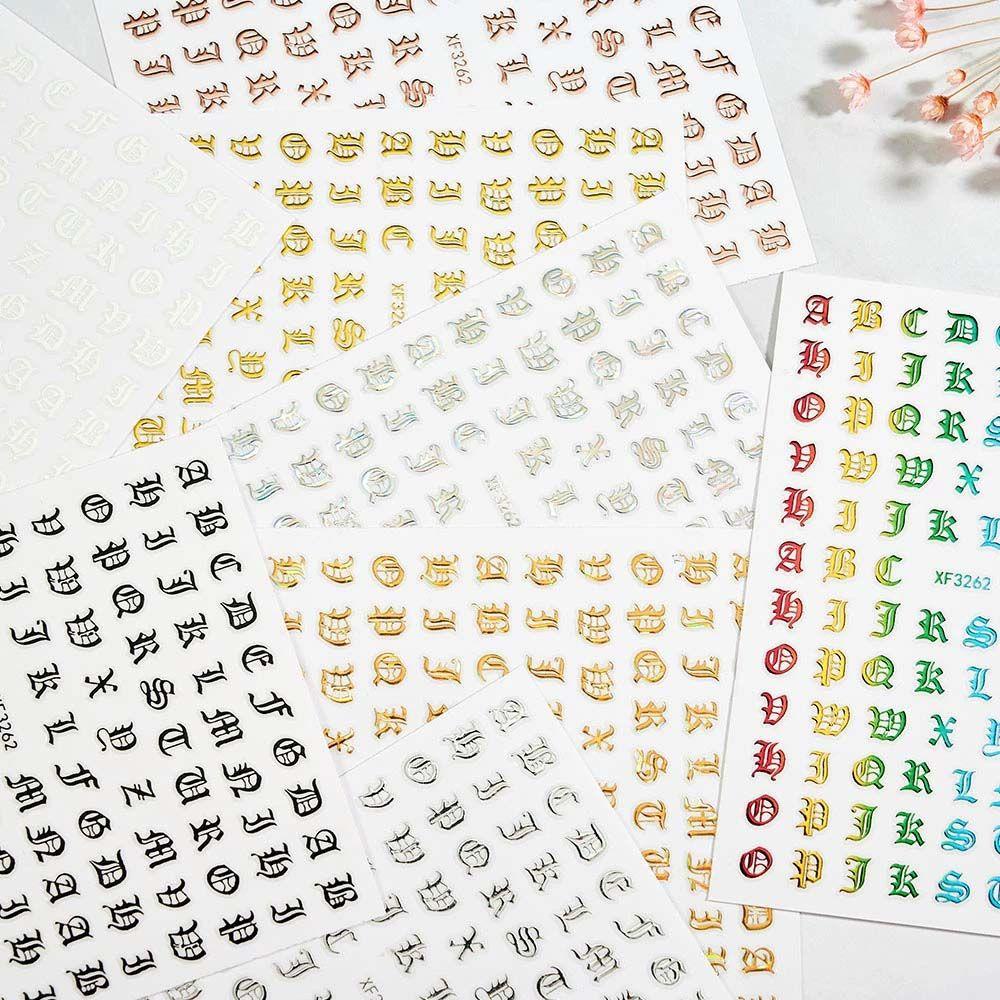 Miếng Dán Móng Tay Tự Dính In Chữ Nhiều Màu Kiểu Nhật Bản Cổ Điển
