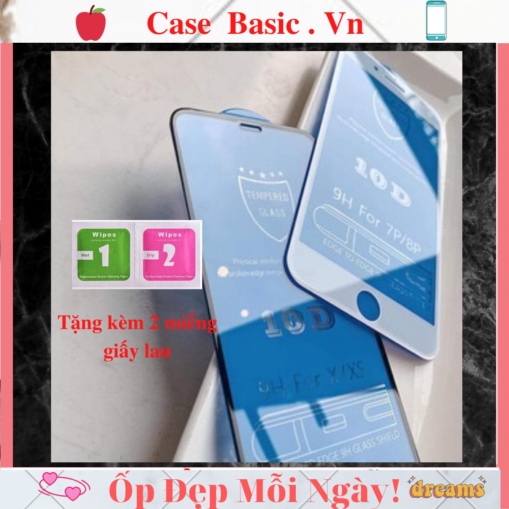 ⚡️Giá Sỉ⚡️ Kính cường lực iphone 10D mới nhất full màn cho Iphone_Tặng kèm 2 miếng giấy lau Khô - Ướt  cl ip