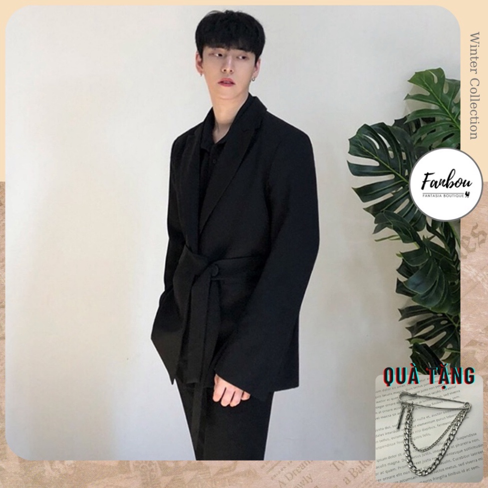 Áo khoác blazer nam thân dây buộc xéo tay dài  - Hàng mới về
