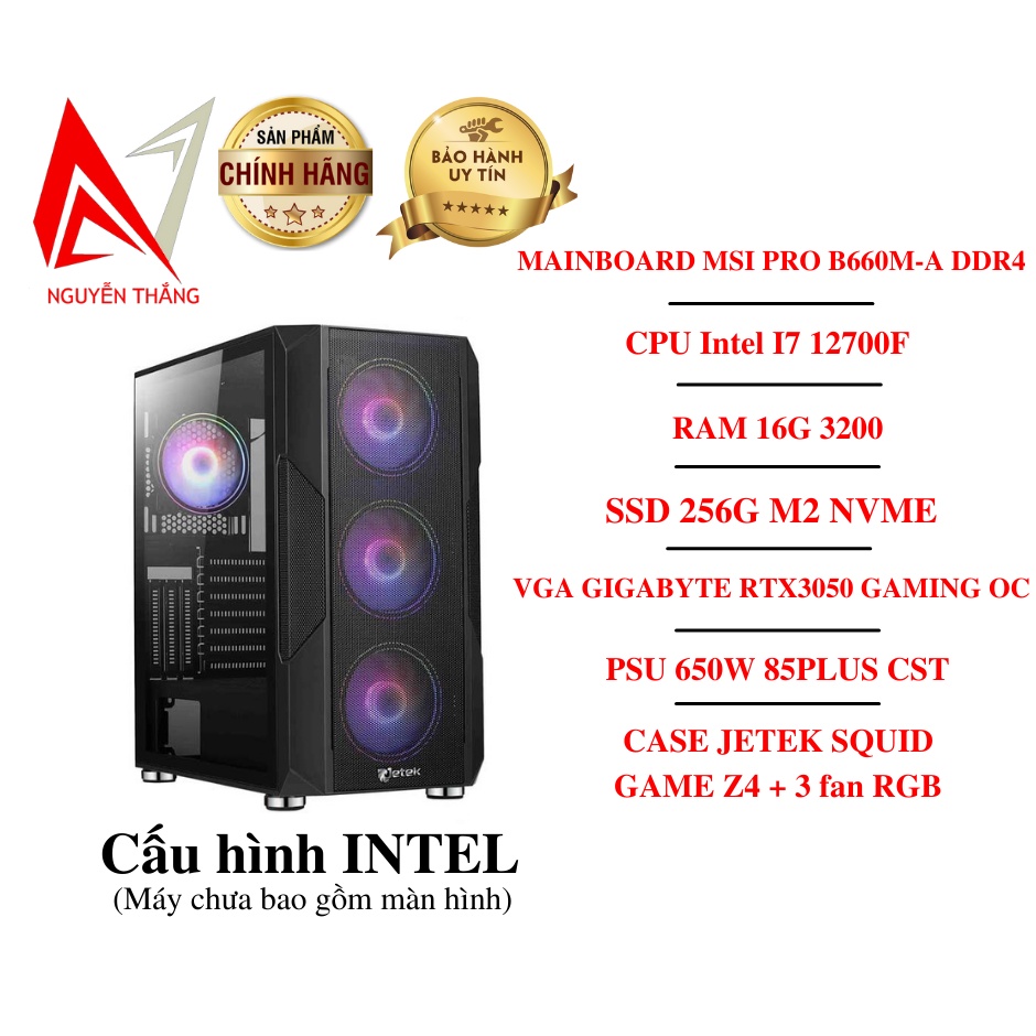 Thùng PC GAMING ADLER LAKE I7 THẾ HỆ 12 ( B660 - I7 12700F - 16G - RTX3050 OC )