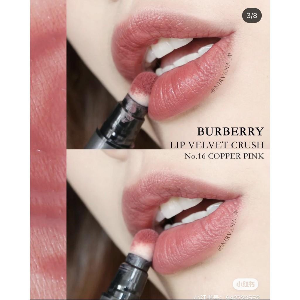 SON MÔI BURBERRY VELVET CRUSH MÀU 16 COPPER PINK, 25 CINNAMON