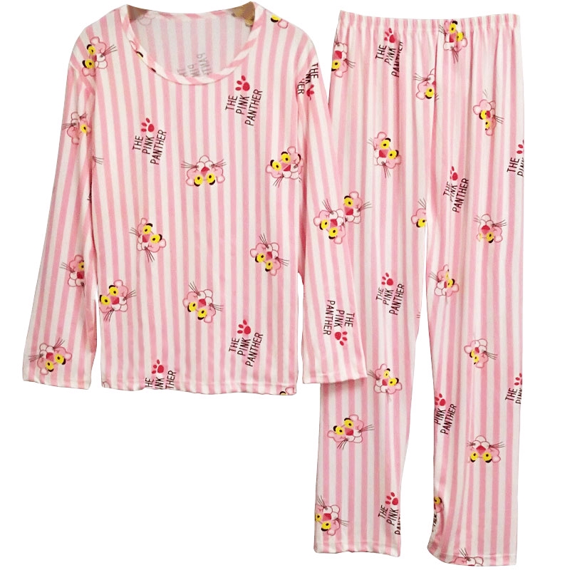 xiaohan korea spring autumn loose female nightwear round neck long sleeve sleepwear set women cute printed pajama suit | BigBuy360 - bigbuy360.vn