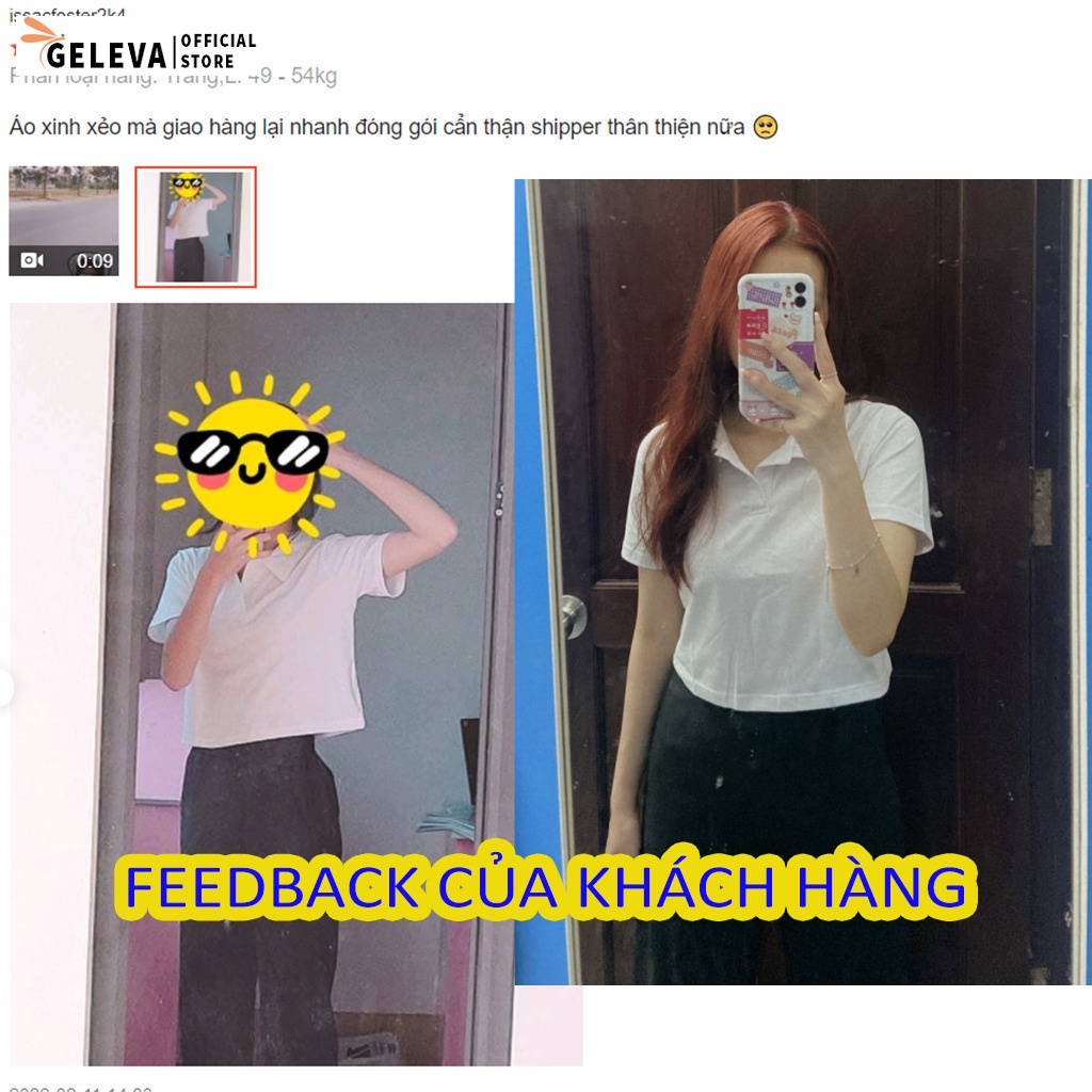 Áo croptop nữ tay ngắn có cổ kiểu polo crt sơ mi thun đẹp, Áo phông crop top nữ nhiều màu trắng đen ghi Geleva GE761