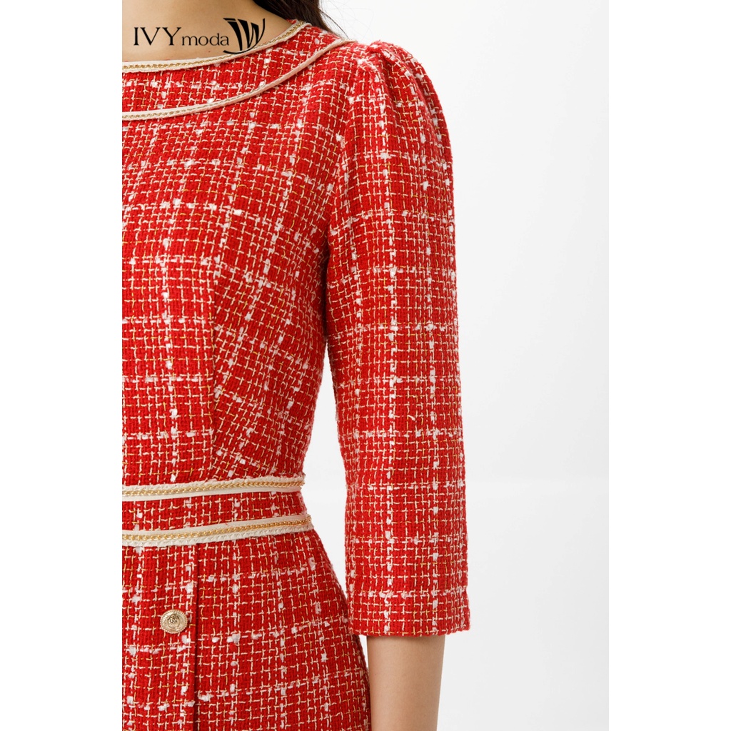 Đầm tweed 2 lớp cổ tròn IVY moda MS 48M7105