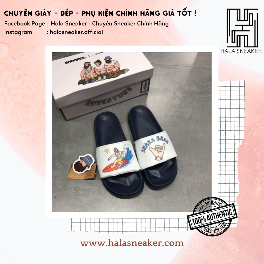 Dép Chính Hãng Shoopen X Jeong Hwang IL Korea White Navy AFDU79S05 - Dép Quai Ngang Authentci Slides - Hala Sneaker