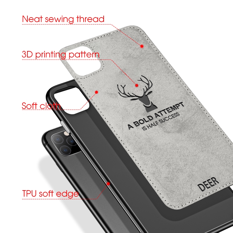 Ốp điện thoại TPU mềm phủ vải họa tiết hươu cho iPhone 11 Pro X XR XS Max