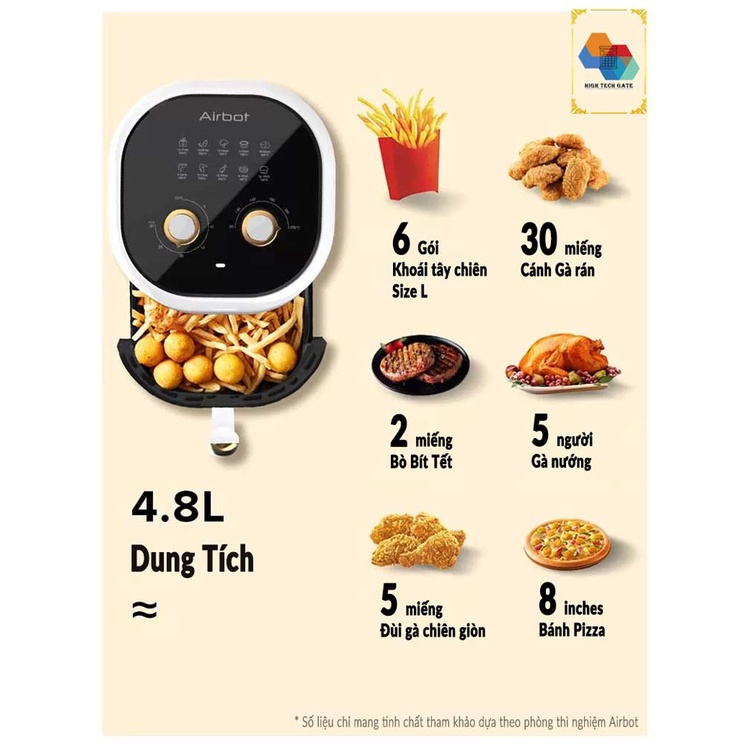 Nồi Chiên Không Dầu Airbot Ousi Af480 Dung Tích 4.8l, Gió Xoáy 360º 3d Turbo, Chống Dính, Tự Động Bật/tắt An Toàn