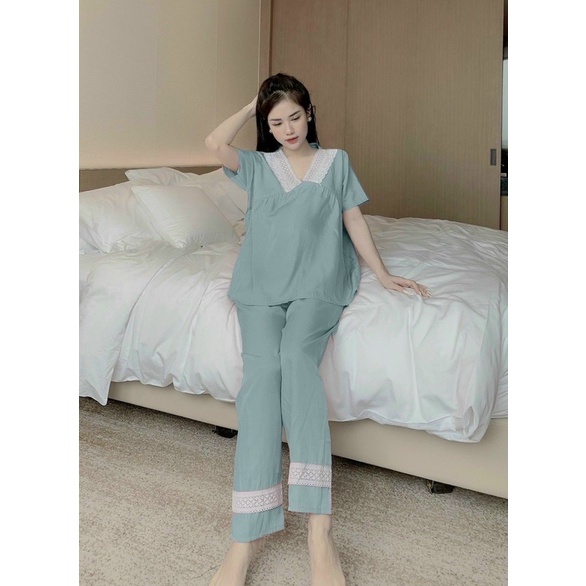 Bộ bầu cộc tay, sau sinh chất lụa thái siêu mềm mát cho bà bầu mặc nhà có khoá cho bé ti- ms6868