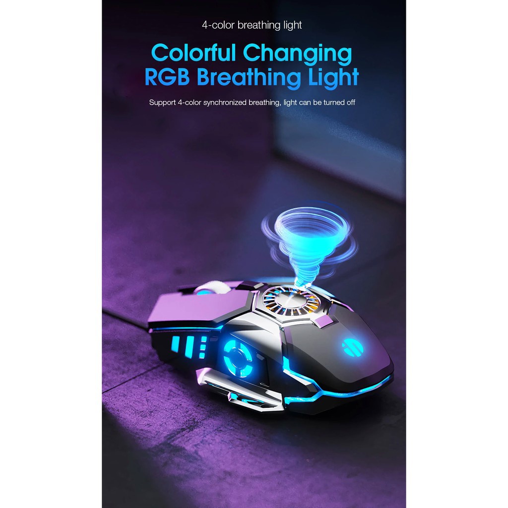 Chuột chơi game quang học quạt tản nhiệt có dây Inphic X7 Lập trình 7200DPI 6 nút Đèn nền RGB công thái học - Chính Hãng