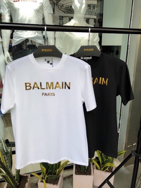 Áo Thun Nam Nữ In BalMain Paris chất vải cotton co dãn nhẵn mịn không xù