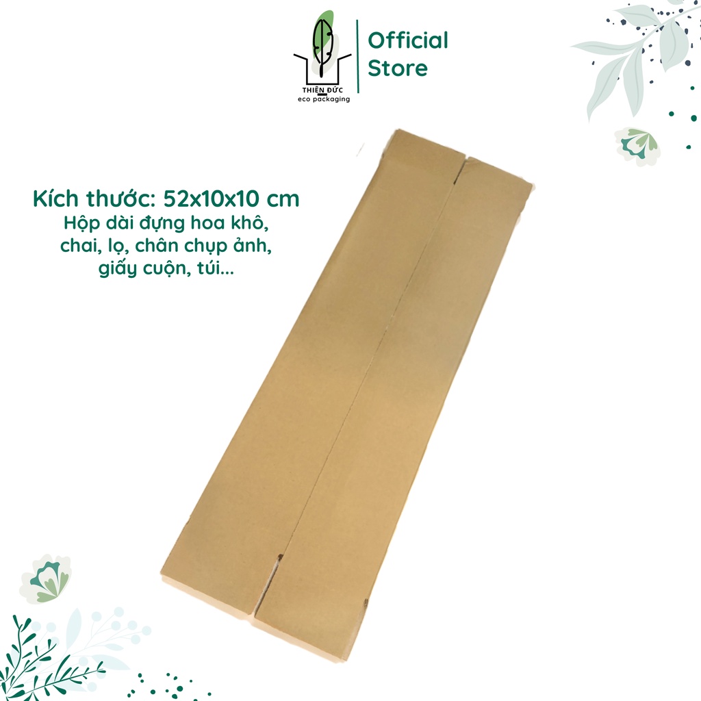 Combo 40 hộp giấy carton 50x10x10 cm dáng dài. Thùng ship cod đựng ván gỗ, hoa khô... 52x10x10 cm