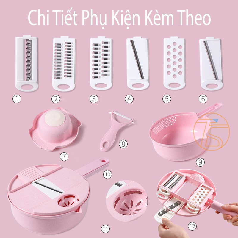 Dụng Cụ Bào Củ Quả 6 Lưỡi Lúa Mạch Có Tay Cầm - Rổ Cắt Sợi Thực Phẩm Lọc Lồng Đỏ Trứng Gà Tiện Ích