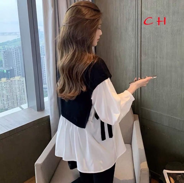 Áo baby doll phối sơ mi