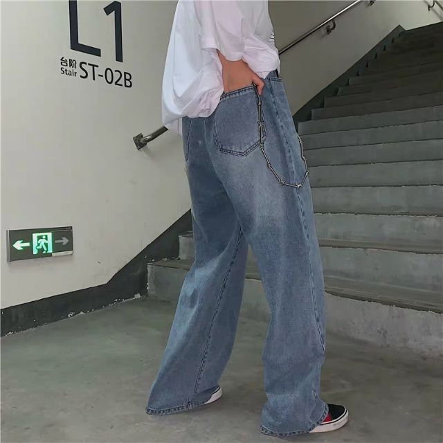 Quần bò Jean ống rộng oversize hip hop Ulzzang màu nhạt có đường vân siêu chất 😍