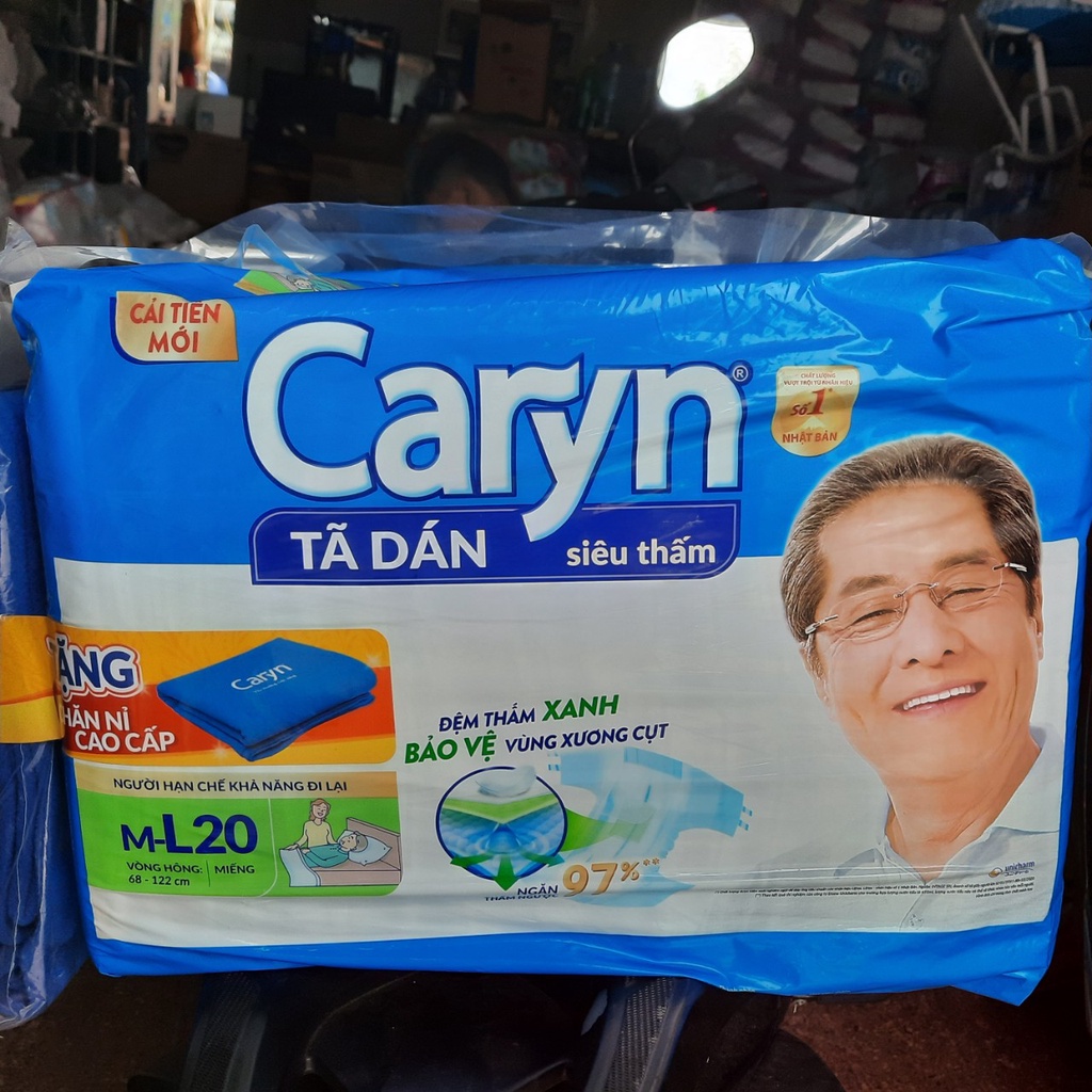 Bộ 2 Tã Dán Người Lớn Caryn Siêu Thấm Size M - 20 Miếng Tặng Chăn Caryn Dành Cho Người Hạn Chế Khả Năng Đi Lại