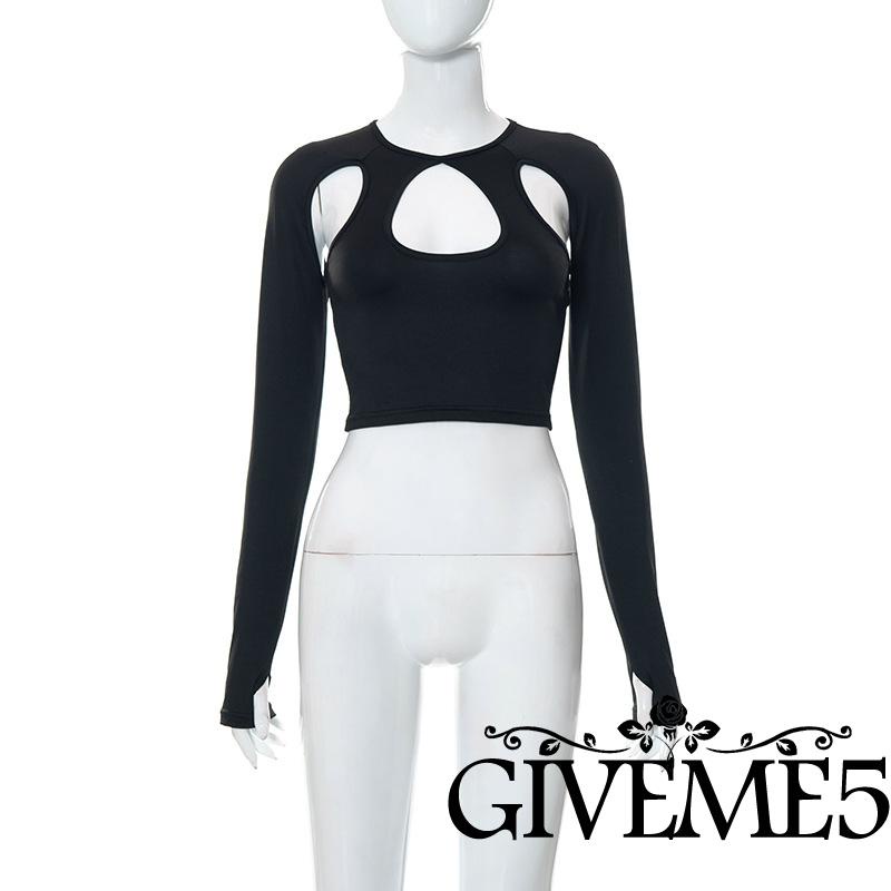 Áo Croptop Tay Dài Cổ Tròn Màu Trơn Thời Trang Mùa Hè Cho Nữ