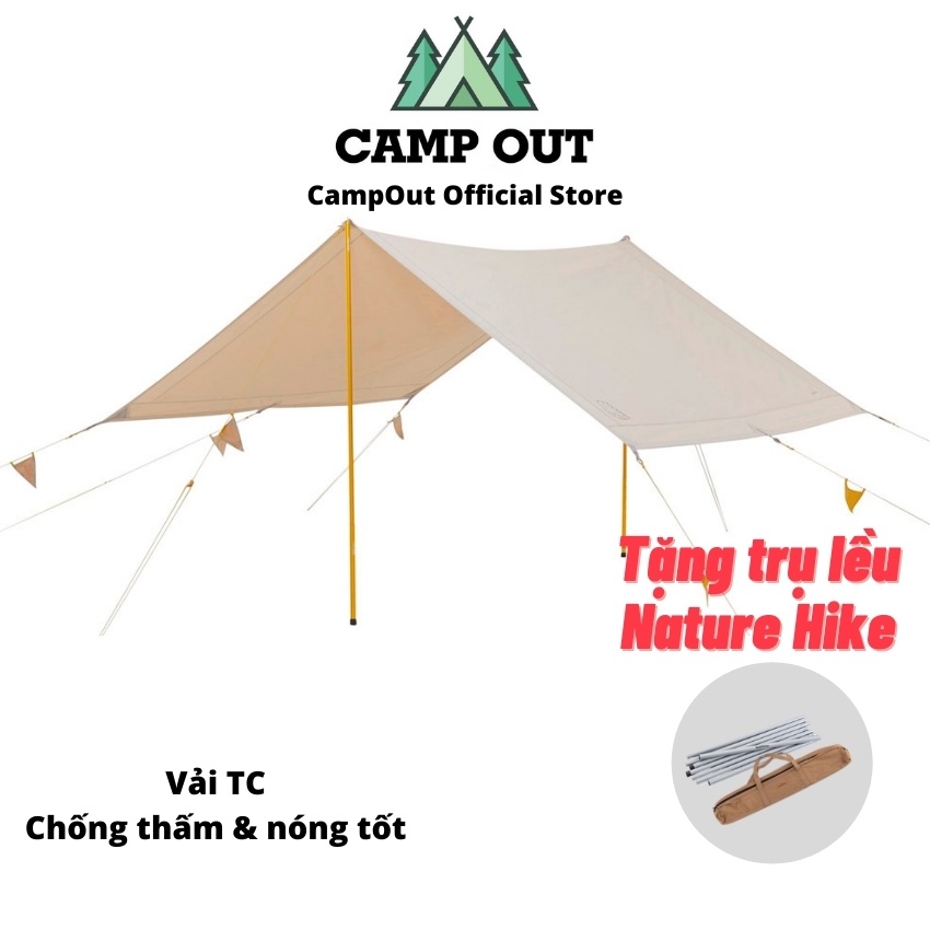 Bạt cắm trại campout mái che lều du lịch dã ngoại chống thấm nóng vải TC nhẹ A139