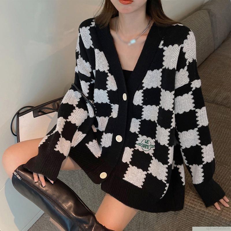 Áo khoác cardigan tay dài cổ chữ V phong cách nữ tính