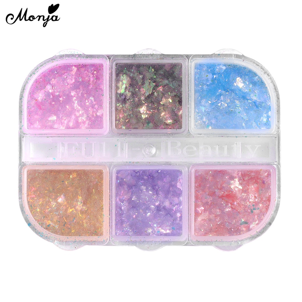 [Hàng mới về] Hộp bột kim tuyến Monja 6 màu sắc lấp lánh dùng trang trí móng tay