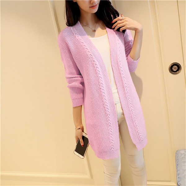 ullzzang áo choàng cardigan áo len nữ Áo khoác len cardigan viền lai vặn thừng AK18050 - 300