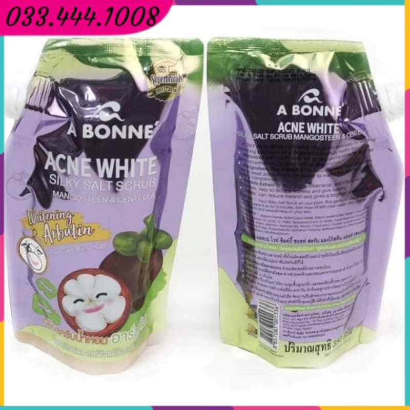 Muối Tắm trắng da giảm mụn A Bonne' Acne White Silky Salt Scrub - Măng Cụt và Centella 350g