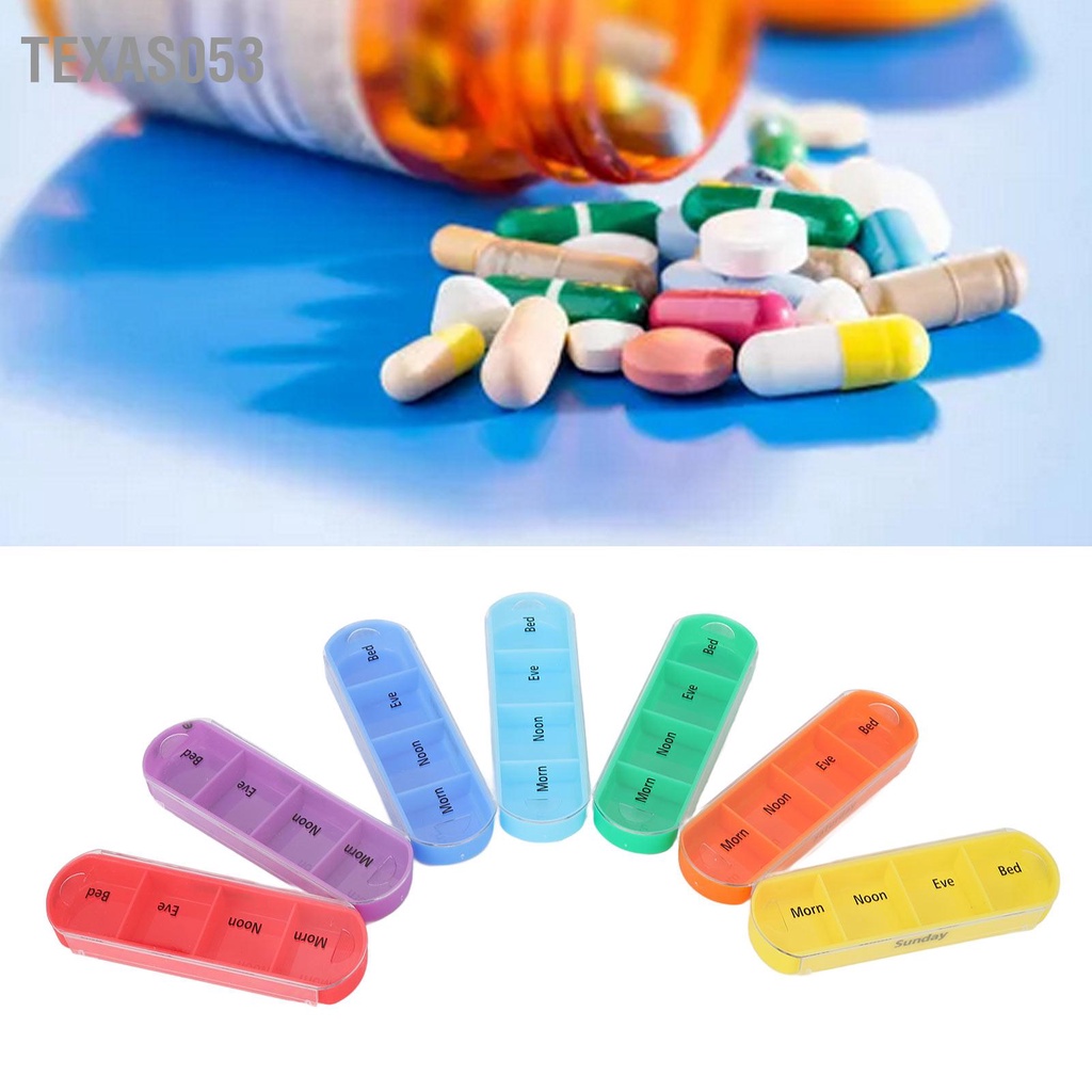 Texas053 Hộp thuốc 7 cái màu Di động 28 dạng lưới Máy phân phối có túi lưu trữ