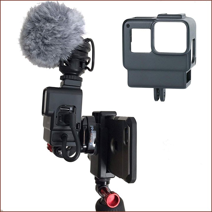 KHUNG GOPRO 7 / 6 / 5 TÍCH HỢP KHE GẮN ĐẦU CHUYỂN VÀ MIC THU ÂM