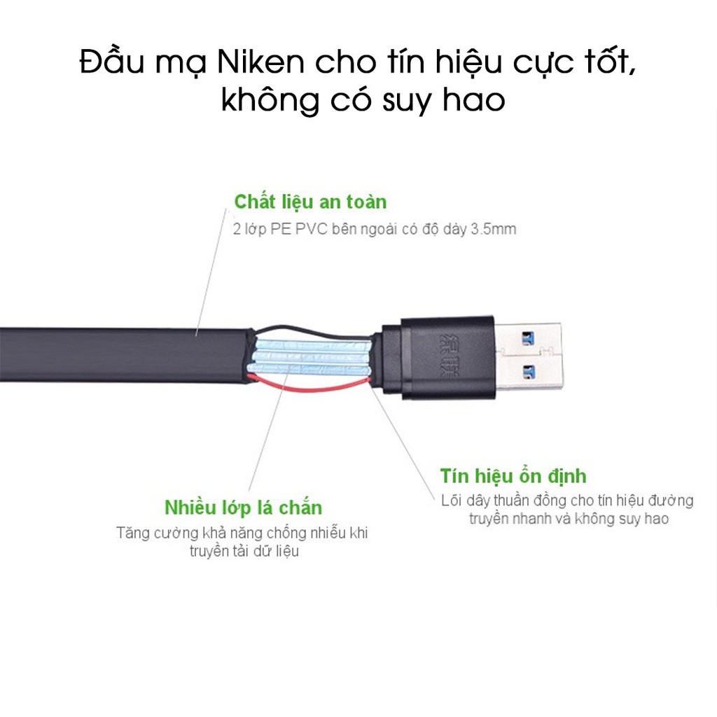 Dây USB 3.0 dẹt 2 đầu đực dài 1.5M UGREEN US128 10804 - Hàng chính hãng