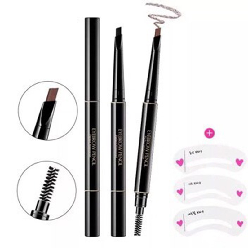 Double head eyebrow pen with triangle extrusion refill, waterproof and sweat proof, automatic rotation non halo dye band eyebrow brush | BigBuy360 - bigbuy360.vn