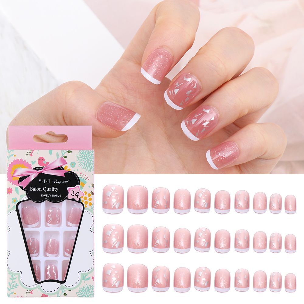 [Hàng mới về] Hộp 24 móng tay giả đầu tròn có thể tháo rời tiện dụng